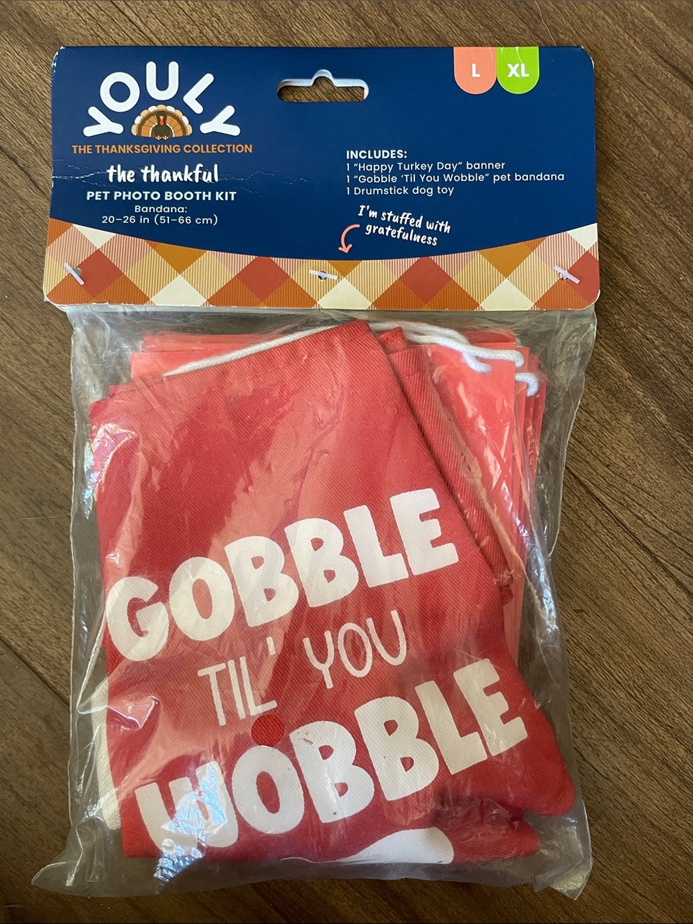 Yoully Thanksgiving "Gobble Til You Wobble" Red Pet Bandana - L/XL*